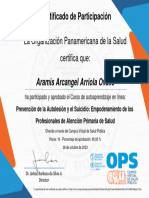 Prevención de La Autolesión y El Suicidio Empoderamiento de Los Profesionales de Atención Primaria de Salud-Certificado Del Curso 3703018