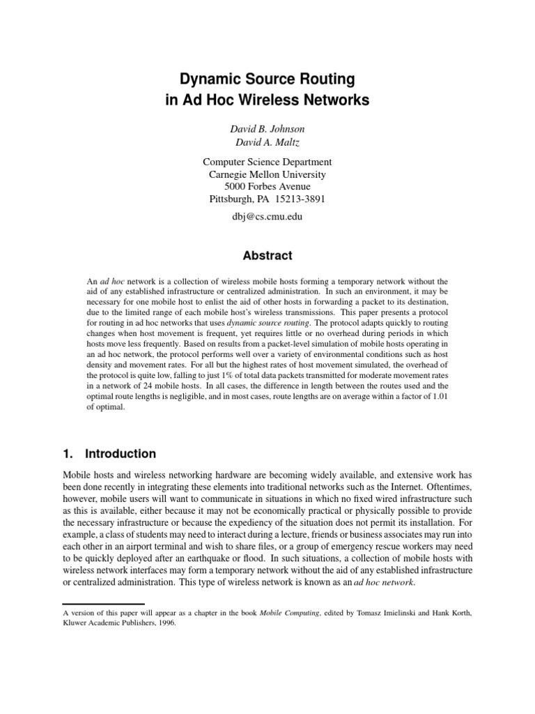 DSR | PDF | Routing | Wireless Ad Hoc Network