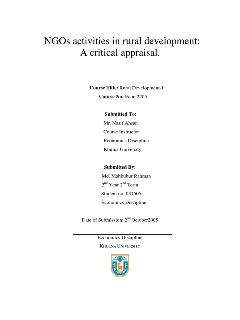 NGO Activities in Rural Development | PDF | Non Governmental ...