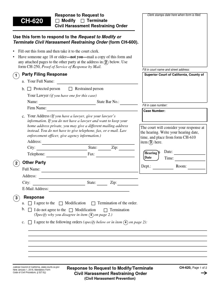 Response to Modify Civil Restraining Order | PDF | Restraining Order ...