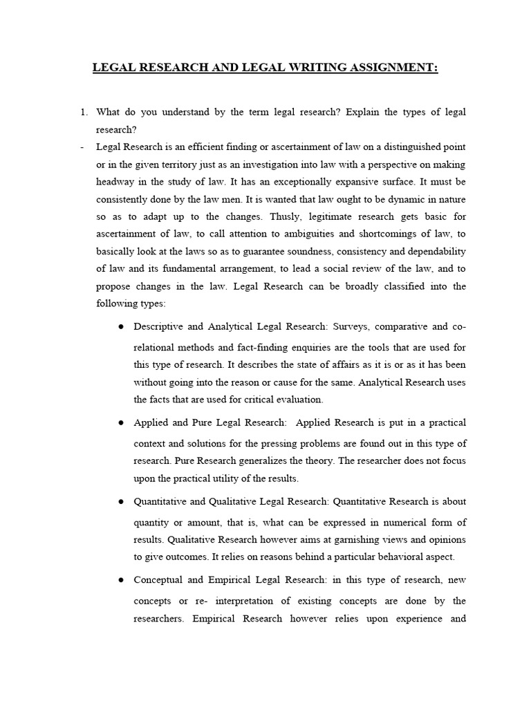 Legal Research and Legal Writing Assignment | PDF | Reality ...