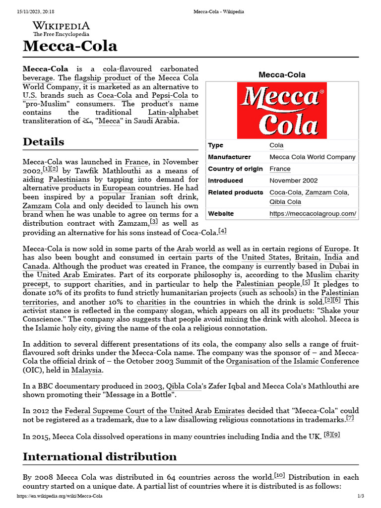 Mecca-Cola: A Pro-Muslim Beverage | PDF | Food And Drink | Non ...