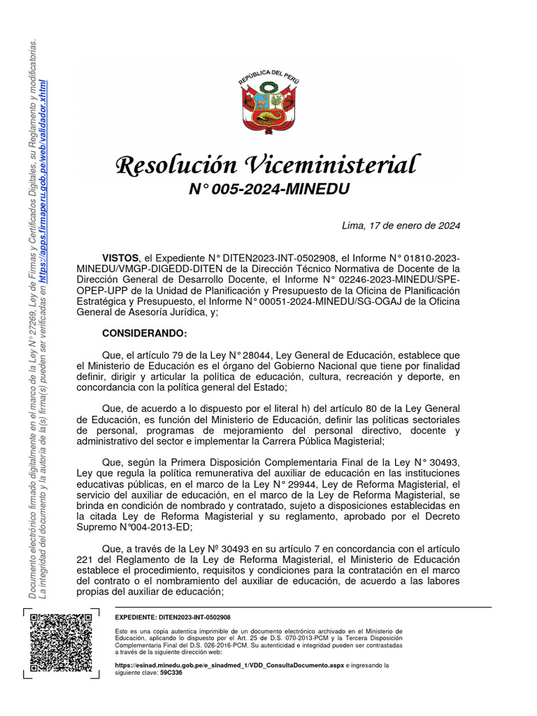 RVM 0052024Minedu Contrato de Auxiliares PDF Regulación