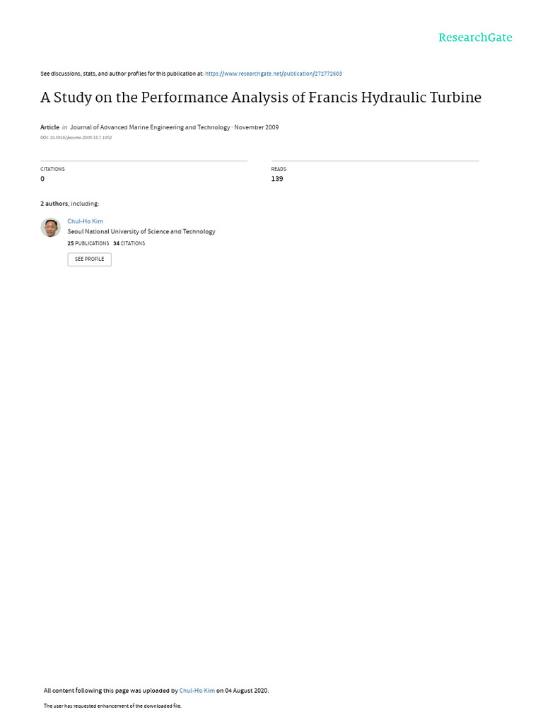 Performance Analysis of Francis Turbine | PDF | Turbine | Fluid Dynamics