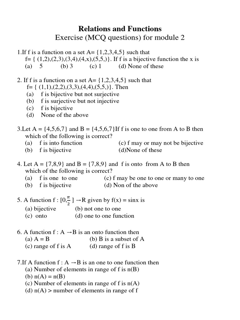 Exercise Module 2 Relations and Functions | PDF | Mathematical Analysis ...