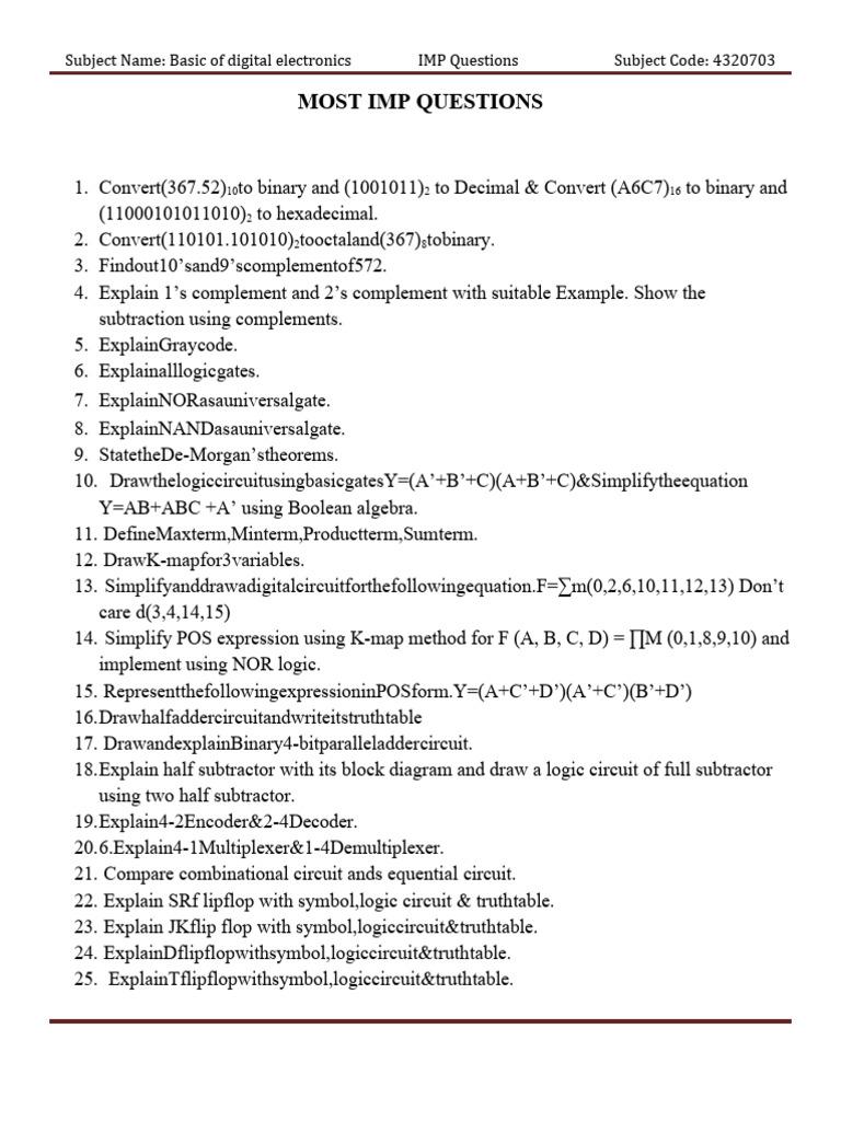Essential Digital Electronics Questions | PDF | Teaching Methods ...