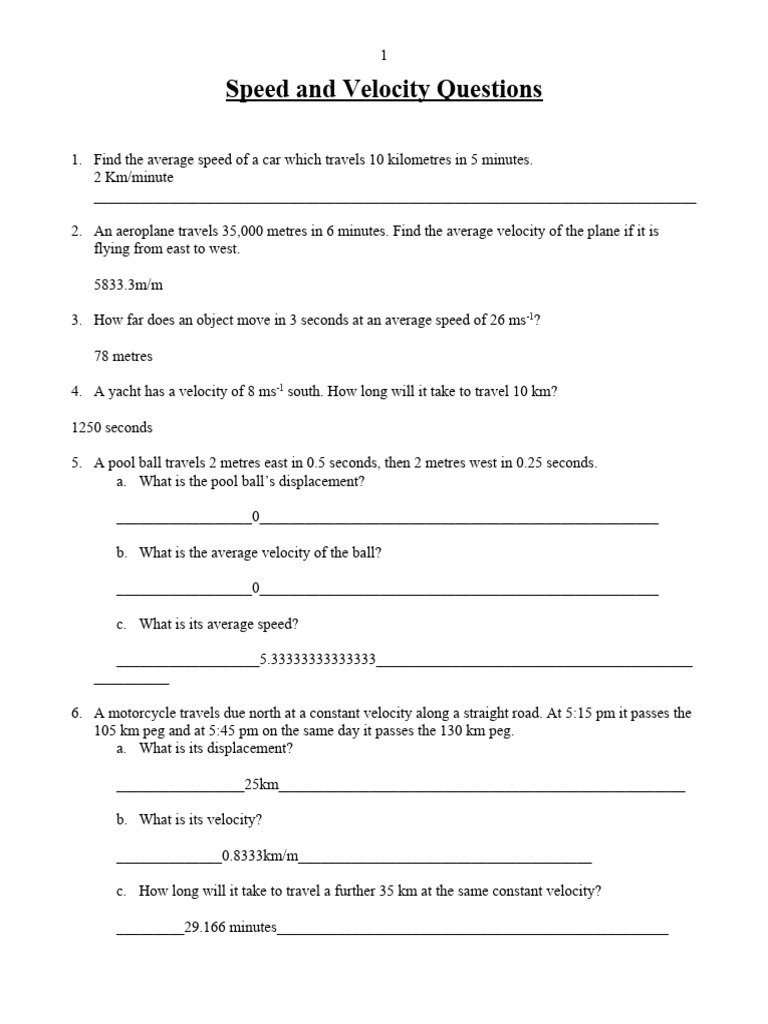 2 1 speed and velocity questions pdf