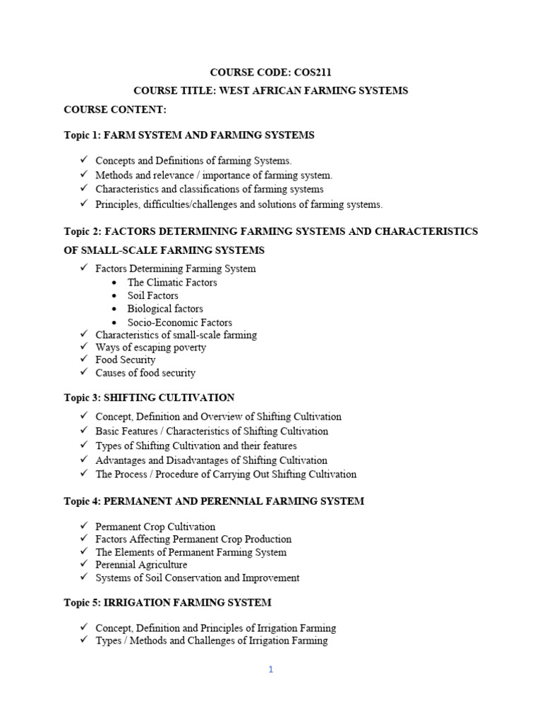 Farming System Lecture Notes Pdf Soil Agriculture