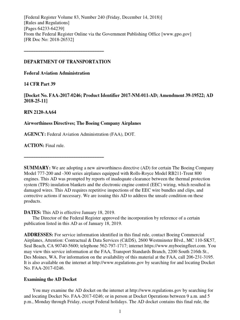 Easa Ad Us-2018-25-11 1 | PDF | Federal Aviation Administration ...