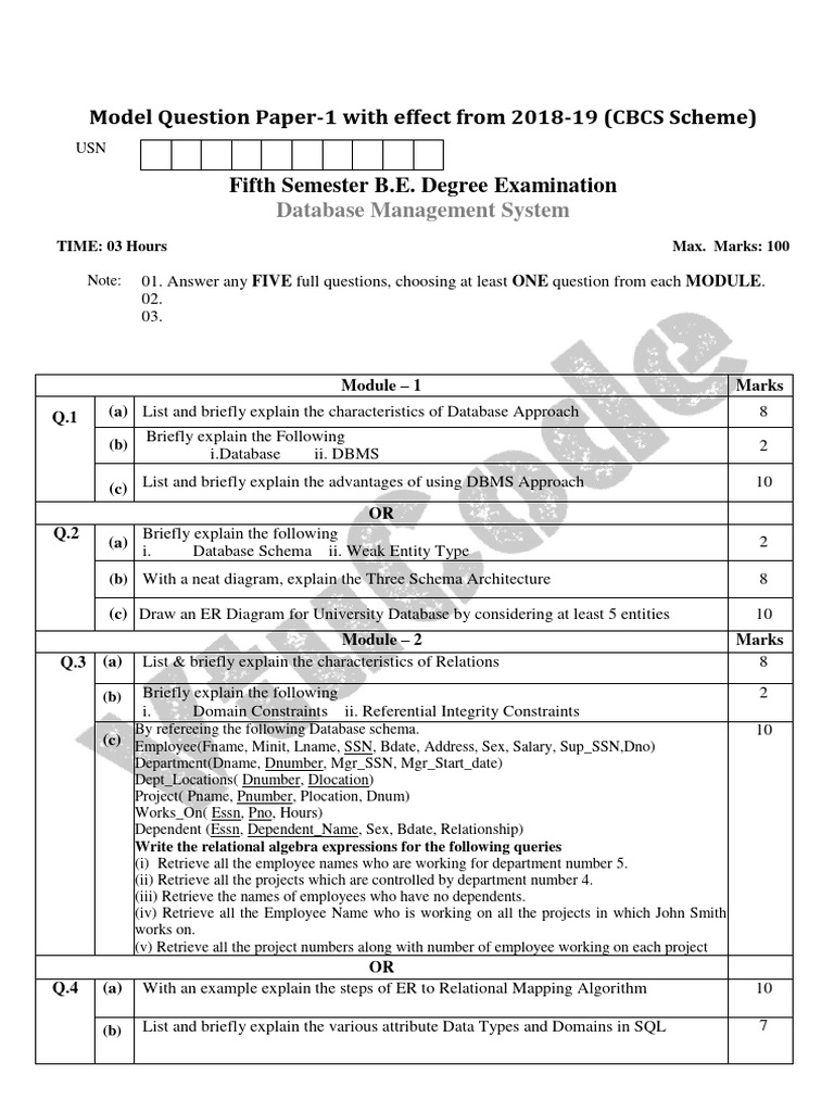 Database Management System Exam Paper | PDF | Databases | Relational Model