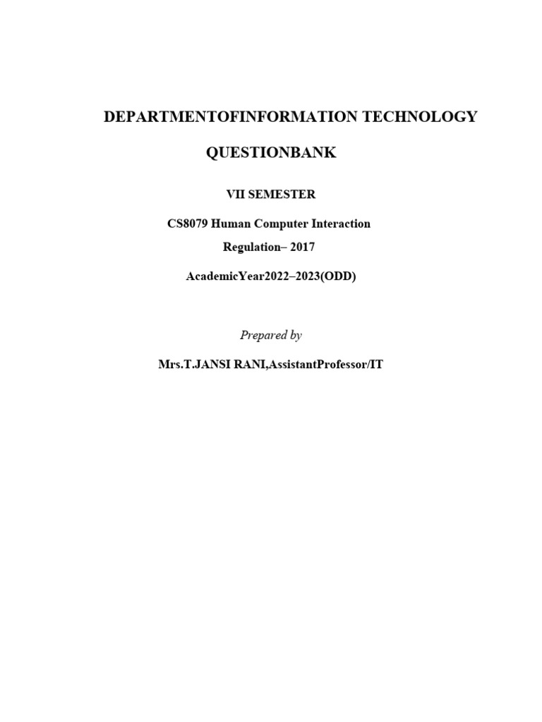 HCI Question Bank for CS8079 Course | PDF | Human–Computer Interaction ...
