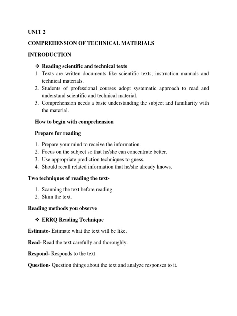 Technical Reading Comprehension Guide | PDF | Reading Comprehension ...