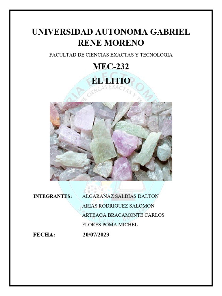 El Litio | PDF | Litio | Sustancias químicas