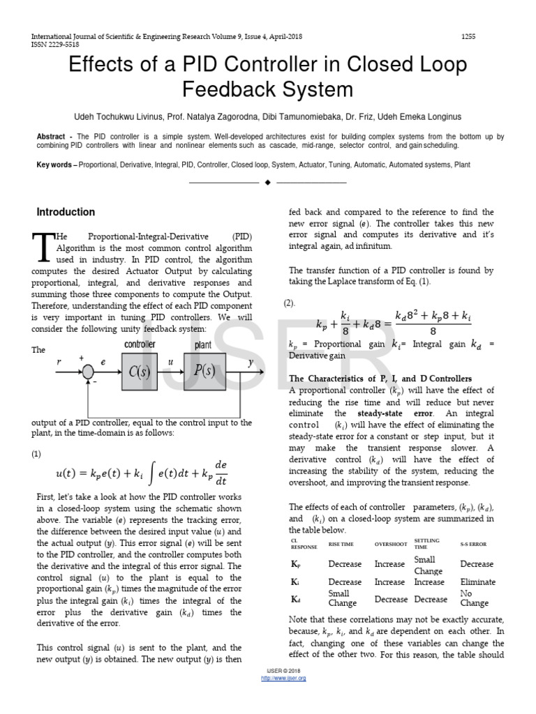 Effects of A PID Controller in Closed Loop Feedback System | PDF ...