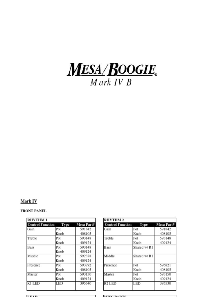 Mesa Boogie Mark IV Parts List | PDF | Electrical Engineering ...