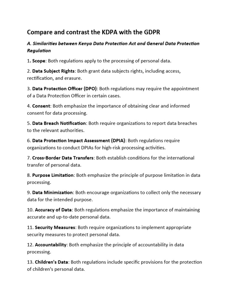 Kenya Data Protection vs. GDPR Comparison | PDF | Government | Justice