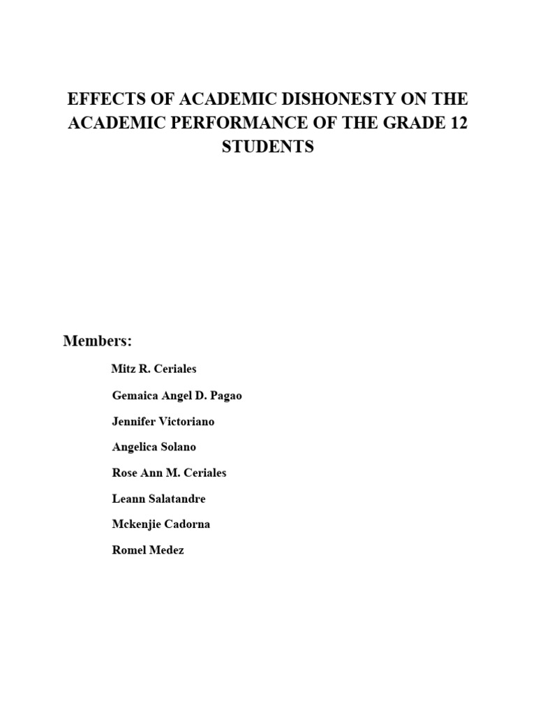 Impact of Academic Dishonesty on Grade 12 Performance | PDF | Academic ...
