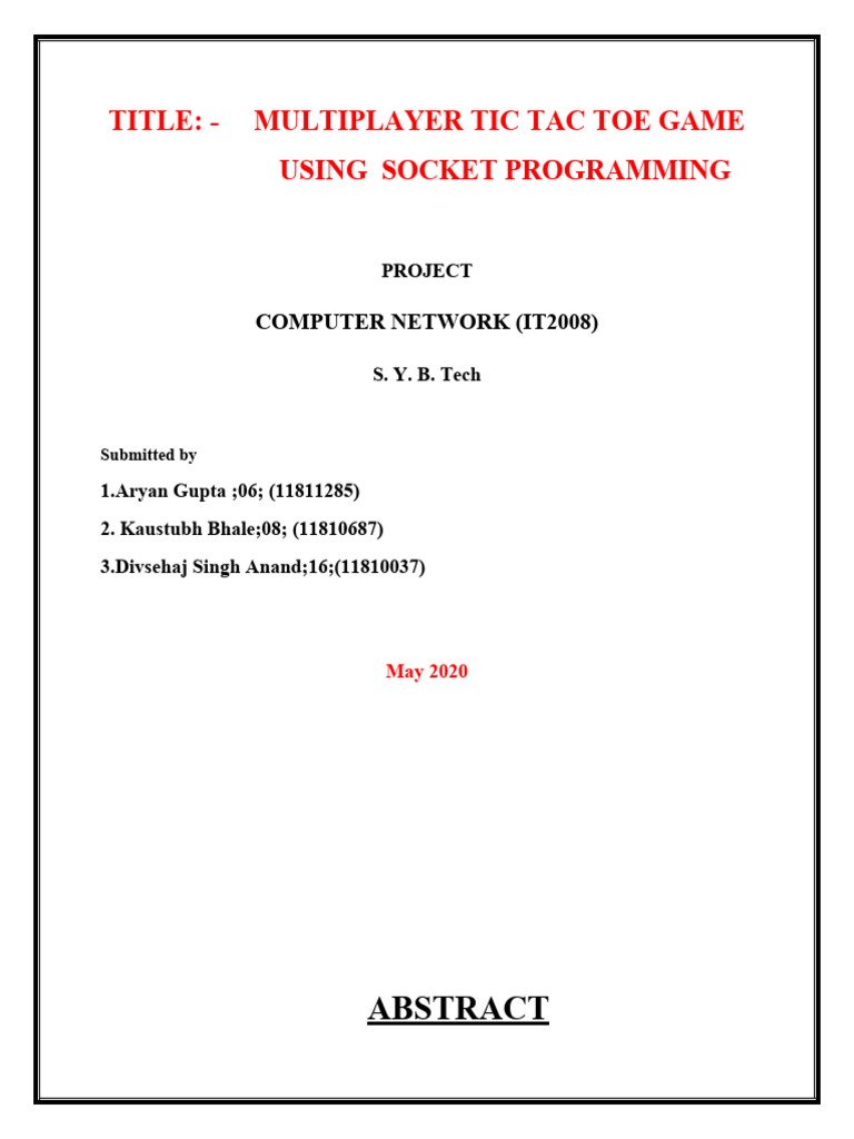 Multiplayer Tic Tac Toe with Sockets | PDF | Network Socket | Software ...