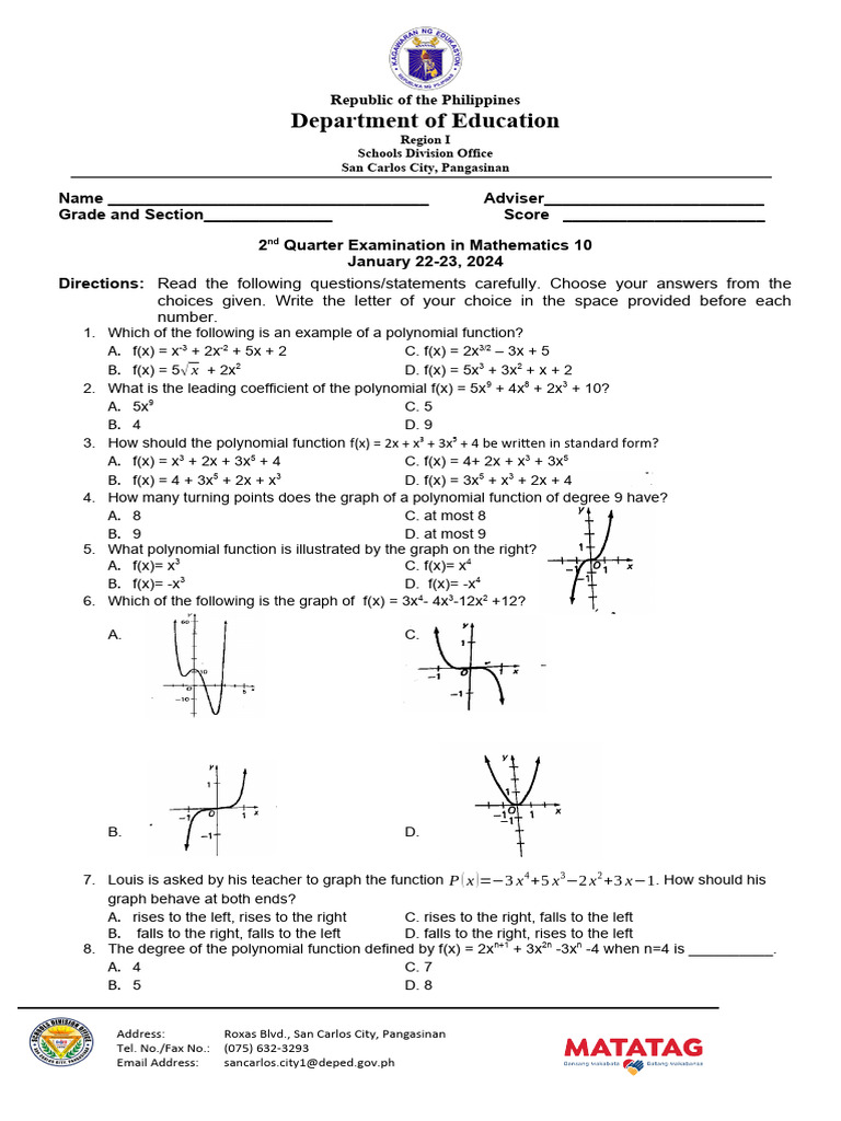 Validated TQ Math10 Q2 SY23-24 | PDF | Elementary Mathematics ...