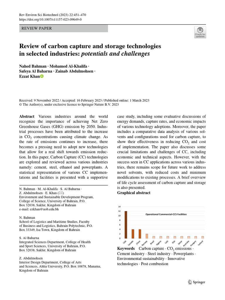 Review of CO2 Capture Technologies | PDF | Carbon Capture And Storage ...