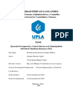 Ejecución Presupuestal y Control Interno en La Municipalidad Distrital de Hualhuas, Huancayo-2022