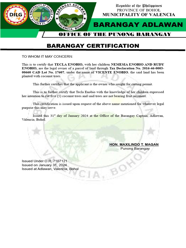 Certification To Cut Trees PDF