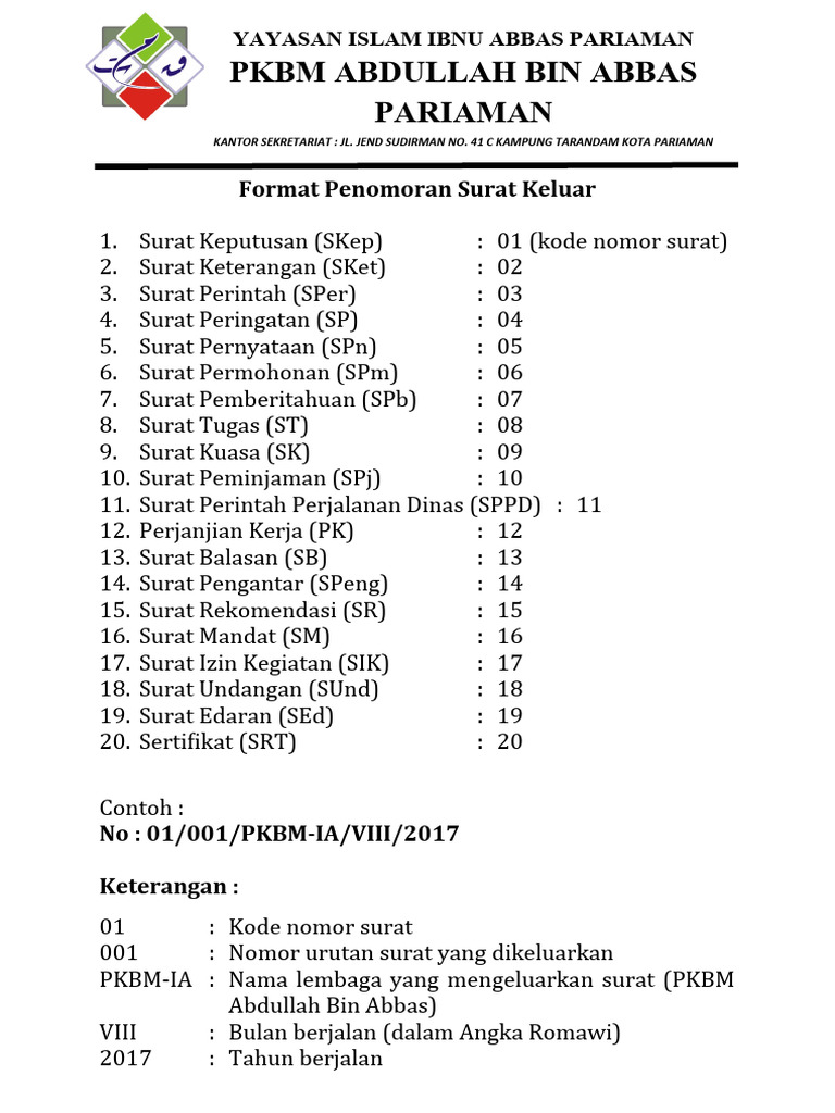 Format Penomoran Surat Yayasan | PDF