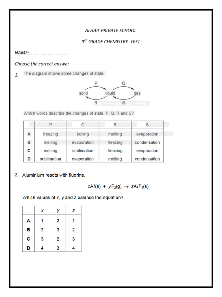 Grade 9 Admission Test I Pdf