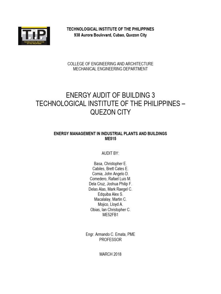 Energy Audit Building 3 Tip QC 03-20-18 | PDF | Energy Conservation | Audit