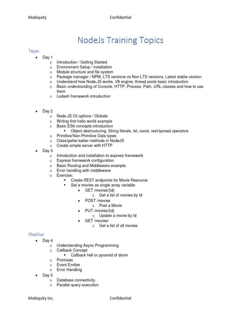 Node Training - Schedule | PDF | Software Engineering | Computer ...