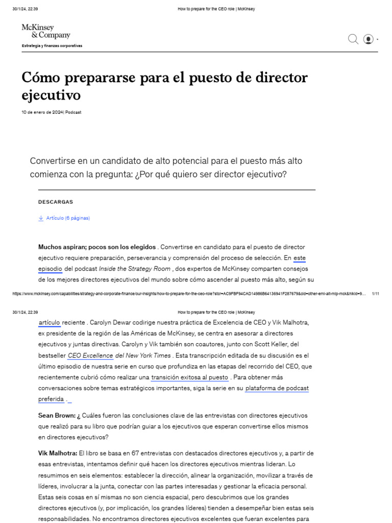 How To Prepare For The CEO Role - McKinsey | PDF | Business | Economias