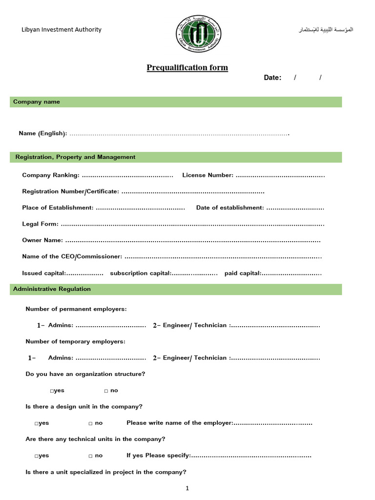 Pre Qualification Form PDF Business