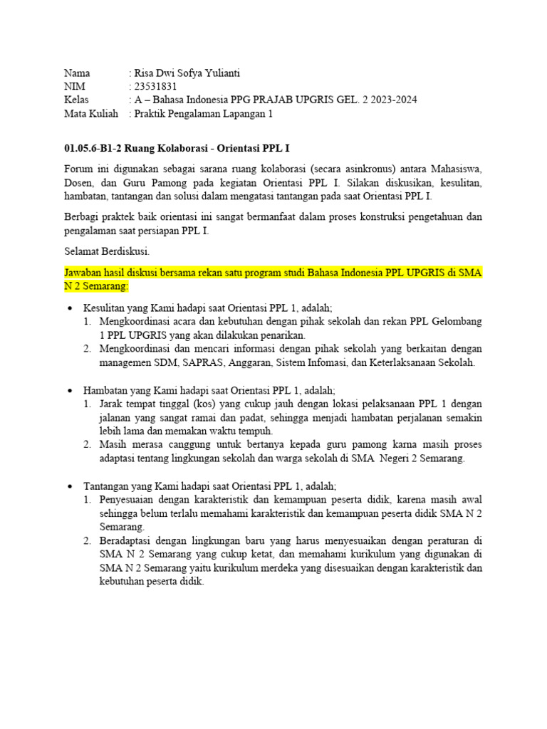 Tantangan & Solusi Orientasi PPL I | PDF