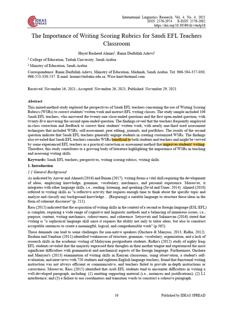 HR Alamri, RD Adawi (2021) | PDF | English As A Second Or Foreign ...