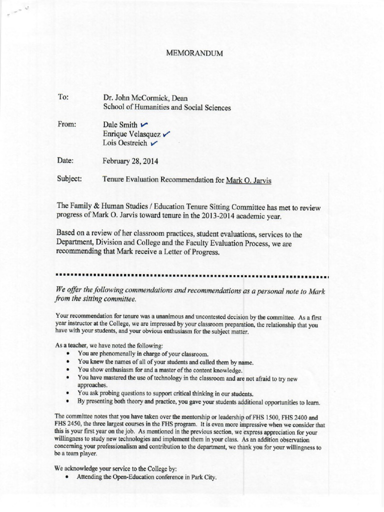 Tenure Evaluation Summaries and Recommendation For Tenure | PDF