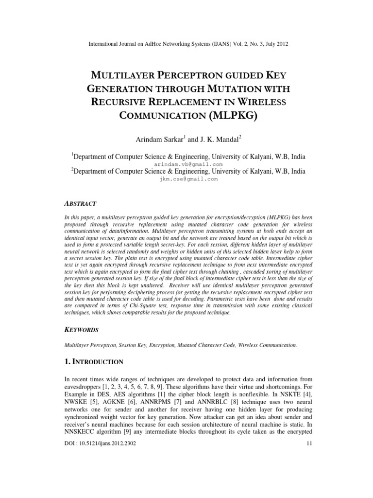 Neural Networks in Wireless Security | PDF | Encryption | Key ...