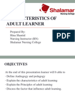 Charecterstics of Adul Learner