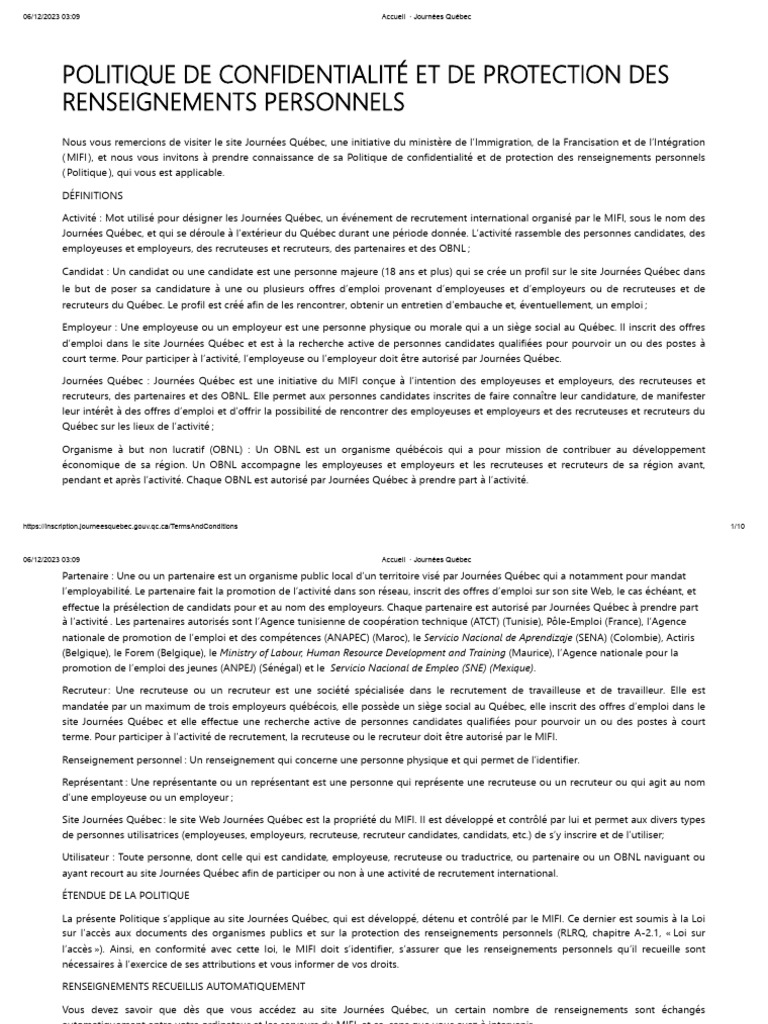 Politique de Confidentialité Journées Québec | PDF | Cookie ...