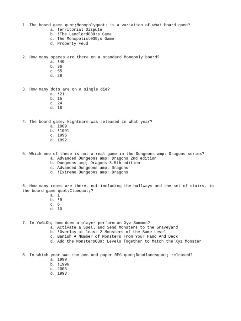 Trivia Questions on Games and Literature | PDF | Witches (Discworld)