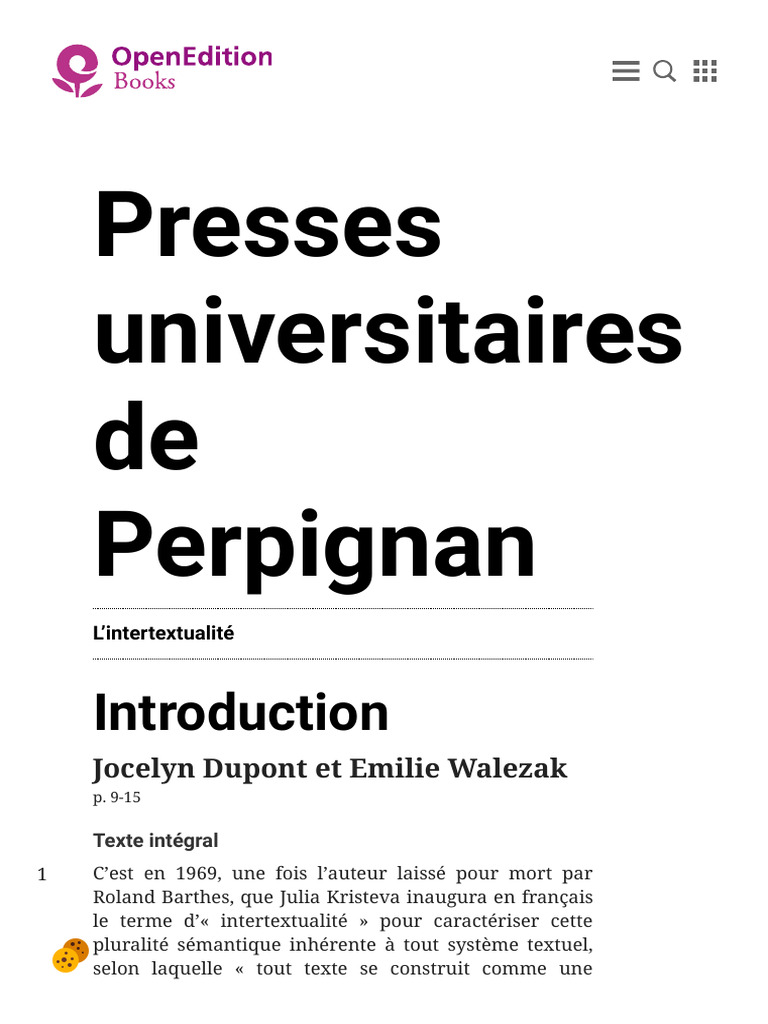 L'intertextualité Introduction PressesuniversitairesdePerpignan ...