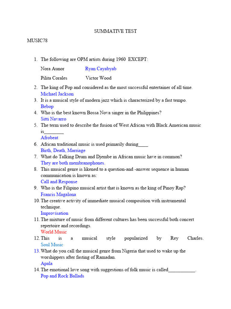 Music and Art Summative Test | PDF | Dances | Jazz