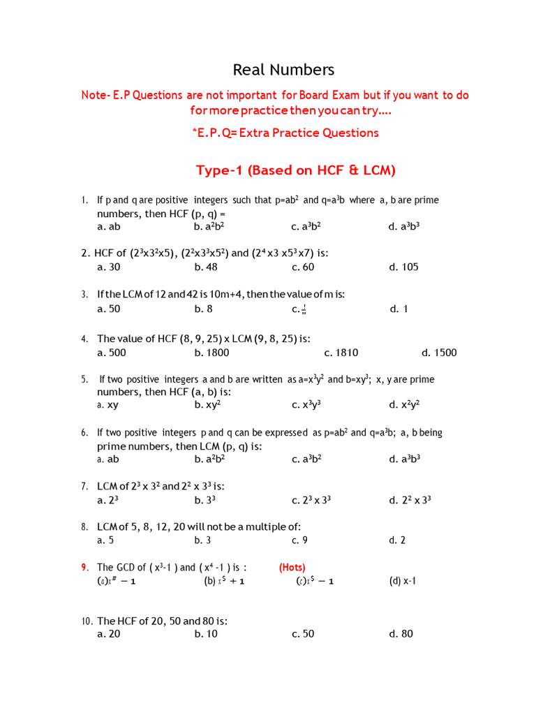 HCF and LCM Practice Problems | PDF | Rational Number | Numbers