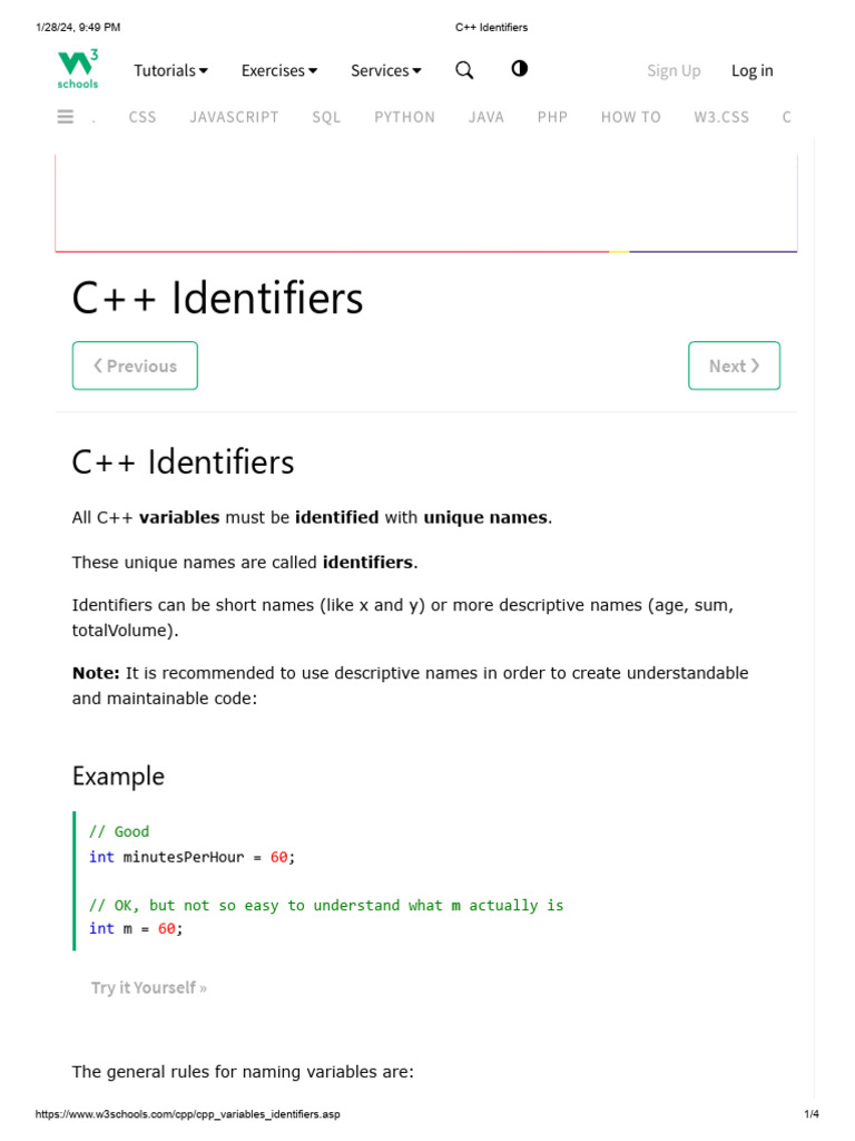 C++ 07 Identifiers | PDF | Java Script | Reserved Word