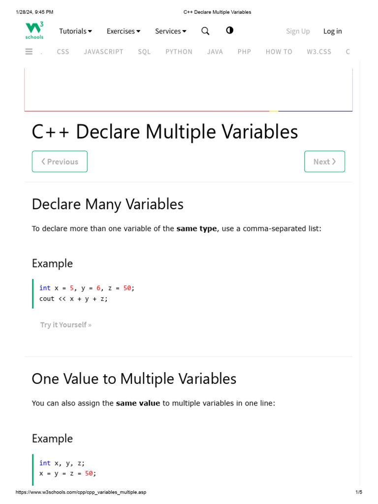 C++ 06 Declare Multiple Variables | PDF | Java Script | Software ...