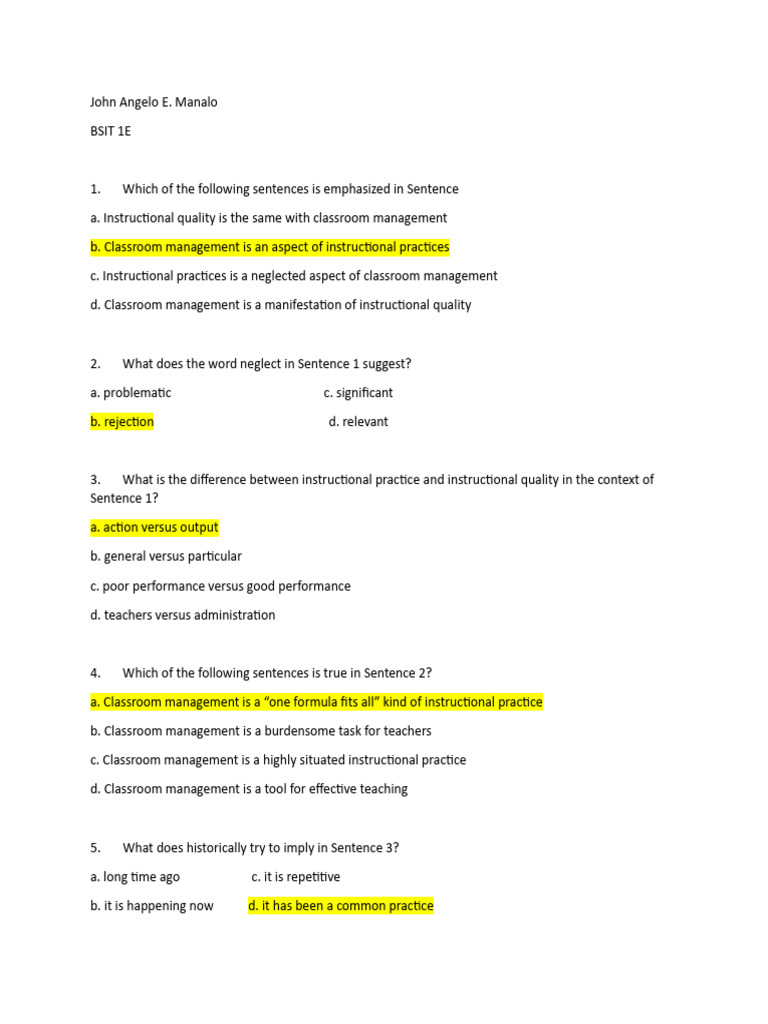 Comprehension Check | PDF | Classroom Management | Teachers