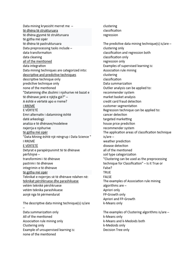 Data Mining QUIZ ME ZGJIDHJE | PDF