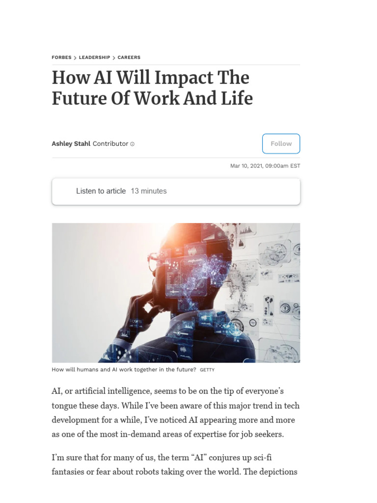 How AI Will Impact The Future of Work and Life | PDF | Artificial ...