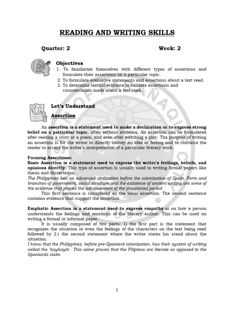 Formulating Assertions and Evaluative Statements | PDF | Evidence | Feeling