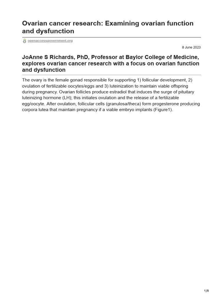 Ovarian Cancer Research Examining Ovarian Function and Dysfunction ...