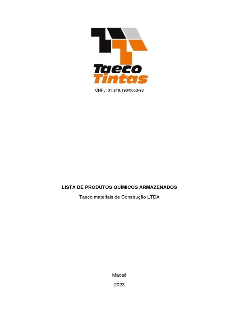 Lista de Produtos Químicos Armazenados_Taeco | PDF